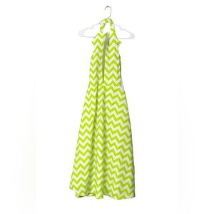 Kenley Collins Halter Maxi Dress Women’s Size S Green White Chevron Print Retro
